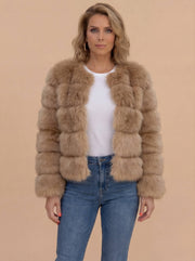 Glamouröse kurze Damen-Kunstfelljacke