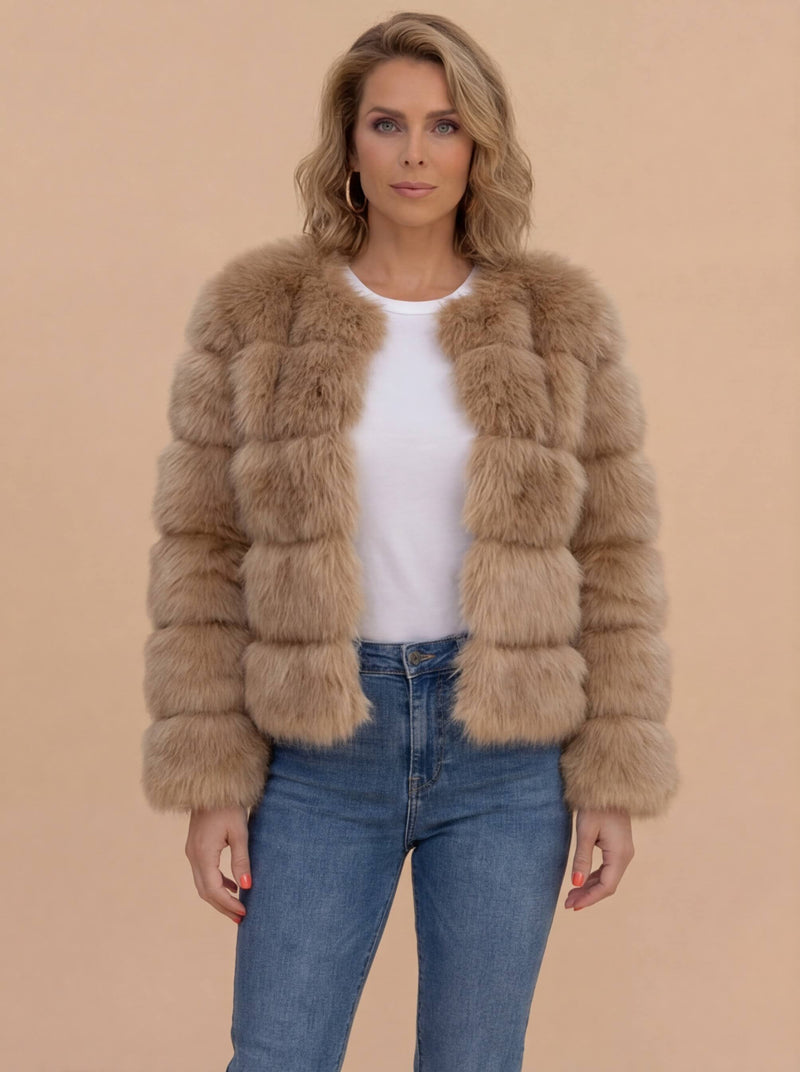 Glamouröse kurze Damen-Kunstfelljacke