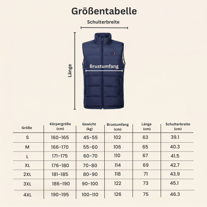 Beheizte Weste mit 9 Heizzonen für kalte Tage