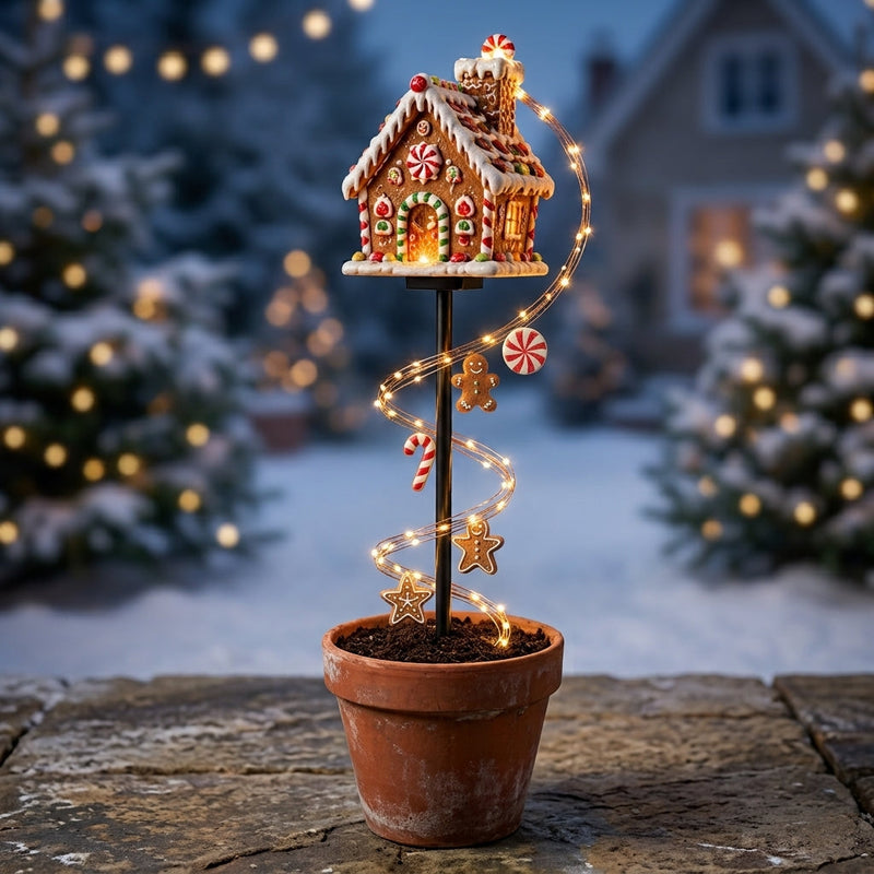 Weihnachts-Gartenstecker mit leuchtender Lichterkette, Dekorfigur und festlichen Anhängern