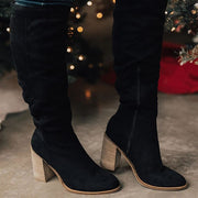 Damen-Kniestiefel im Slouch-Look mit Blockabsatz