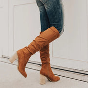 Damen-Kniestiefel im Slouch-Look mit Blockabsatz