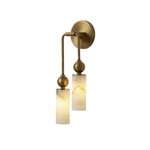 Goldene Wandleuchte mit zwei hellen Alabaster-Schirmen