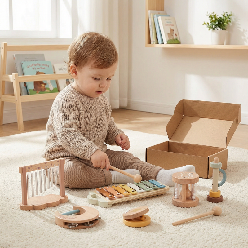 Musikinstrumente-Set aus Holz für Babys und Kleinkinder