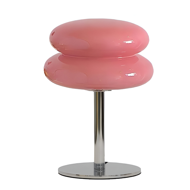 Tischlampe aus Glas mit zweiteiligem Schirm, Metallgestell und runder Basis