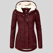 Lange Damen-Winterjacke mit Kapuze und Teddyfutter