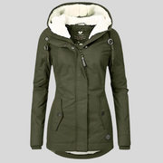 Lange Damen-Winterjacke mit Kapuze und Teddyfutter