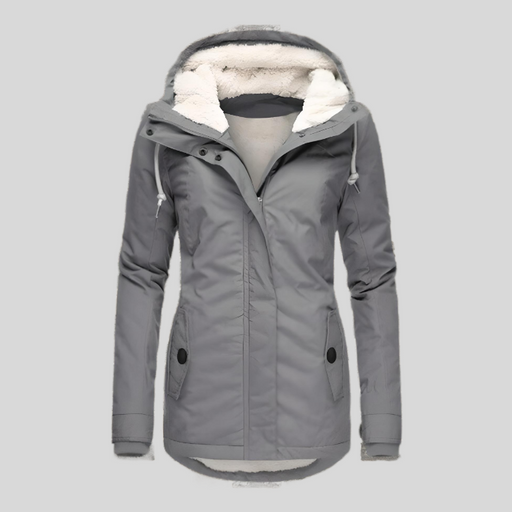 Lange Damen-Winterjacke mit Kapuze und Teddyfutter