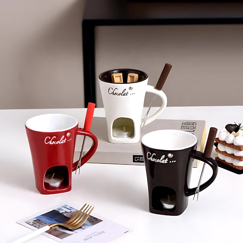Fondue-Tassen aus Keramik mit Teelicht – 2er-Set
