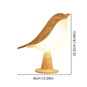 Kabellose Vogel-Tischlampe mit Holzoptik