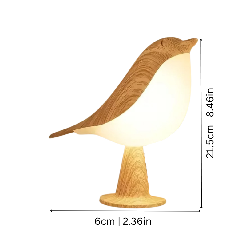 Kabellose Vogel-Tischlampe mit Holzoptik