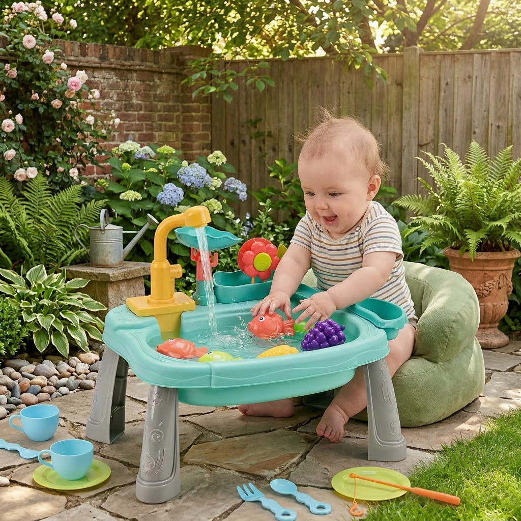 Erhöhtes Spülbecken-Spielset mit echtem Wasserkreislauf