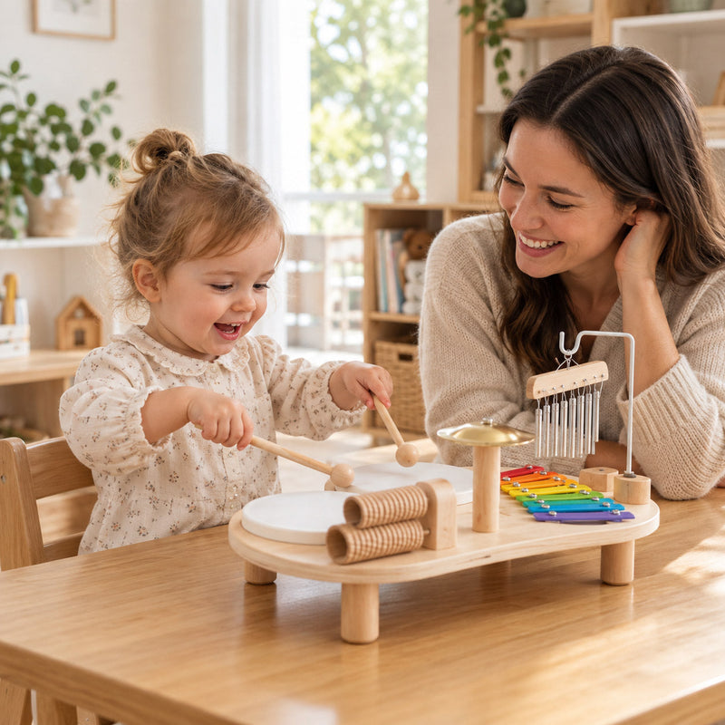 Montessori-Musiktisch aus Holz für kleine Musiker