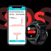 Schwarze Smartwatch mit rundem Farbdisplay und SOS-Funktion