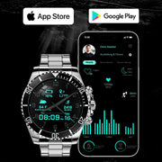 Intelligente Armbanduhr mit Chronographen-Zifferblatt und glänzendem Gliederarmband