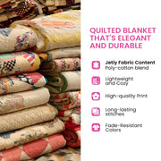 Gesteppte Quiltdecke im Patchwork-Design mit Sternen und Streifen in Blau, Rot und Creme