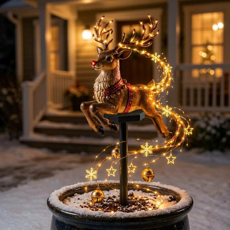 Weihnachts-Gartenstecker mit leuchtender Lichterkette, Dekorfigur und festlichen Anhängern