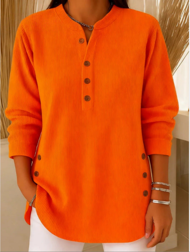 Geripptes Damen-Longshirt mit Henley-Ausschnitt