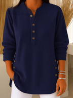 Geripptes Damen-Longshirt mit Henley-Ausschnitt