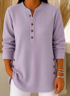 Geripptes Damen-Longshirt mit Henley-Ausschnitt