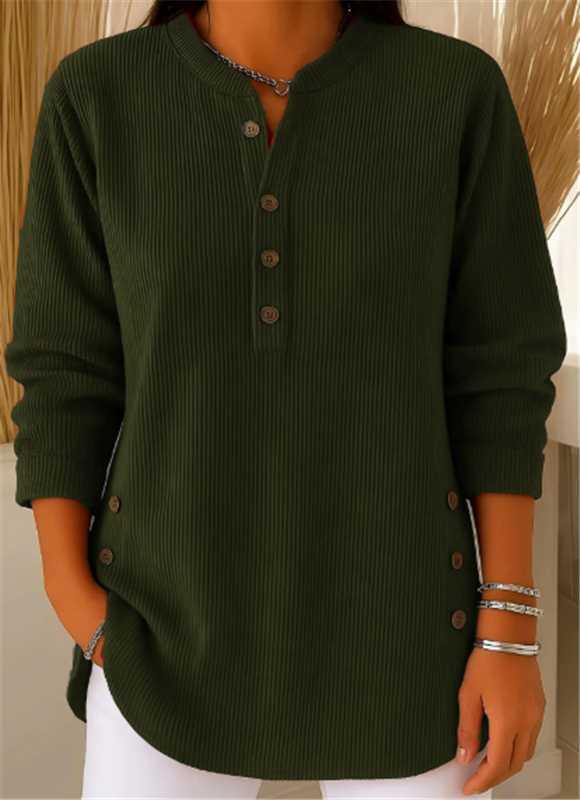 Geripptes Damen-Longshirt mit Henley-Ausschnitt