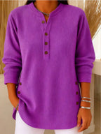 Geripptes Damen-Longshirt mit Henley-Ausschnitt
