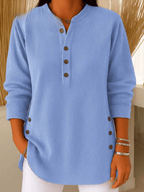 Geripptes Damen-Longshirt mit Henley-Ausschnitt