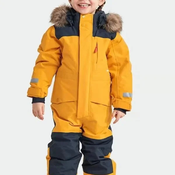 Warmer Kinder-Skioverall mit abnehmbarer Kapuze