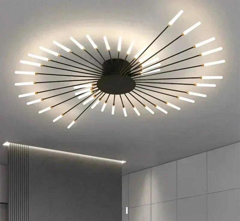 Moderne LED-Deckenleuchte mit radial angeordneten Lichtarmen im Strahlen-Design