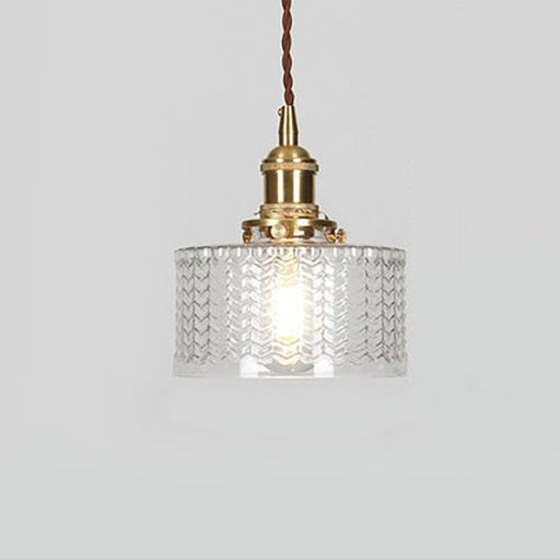 Einflammige Pendelleuchte mit strukturiertem rundem Glasschirm und glänzender Metallfassung