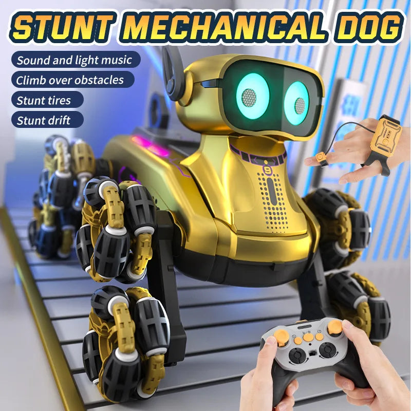 Ferngesteuerter Roboterhund mit leuchtenden Augen, Fernbedienung und Gestensteuerung