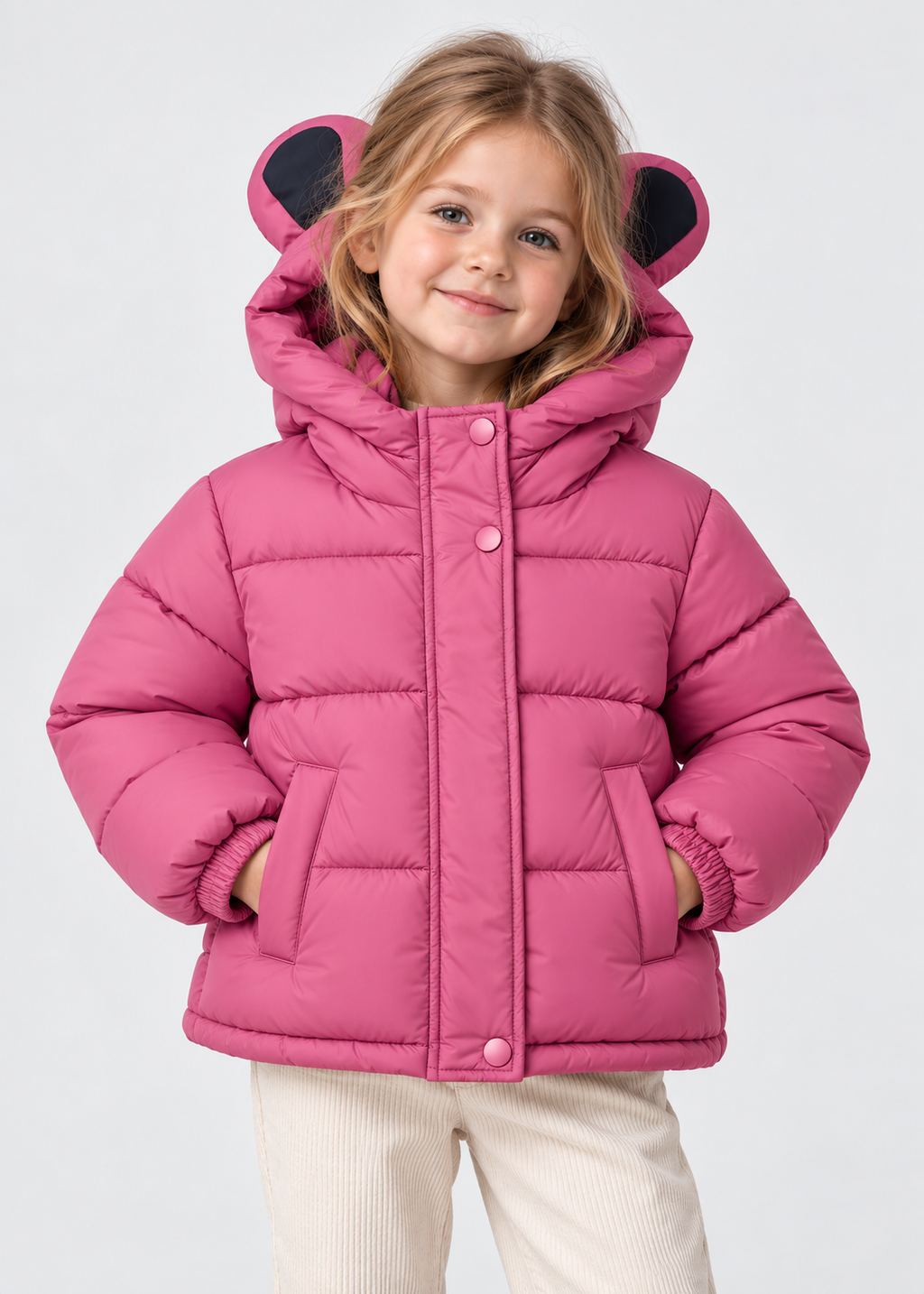 Kinder-Pufferjacke mit Öhrchen an der Kapuze
