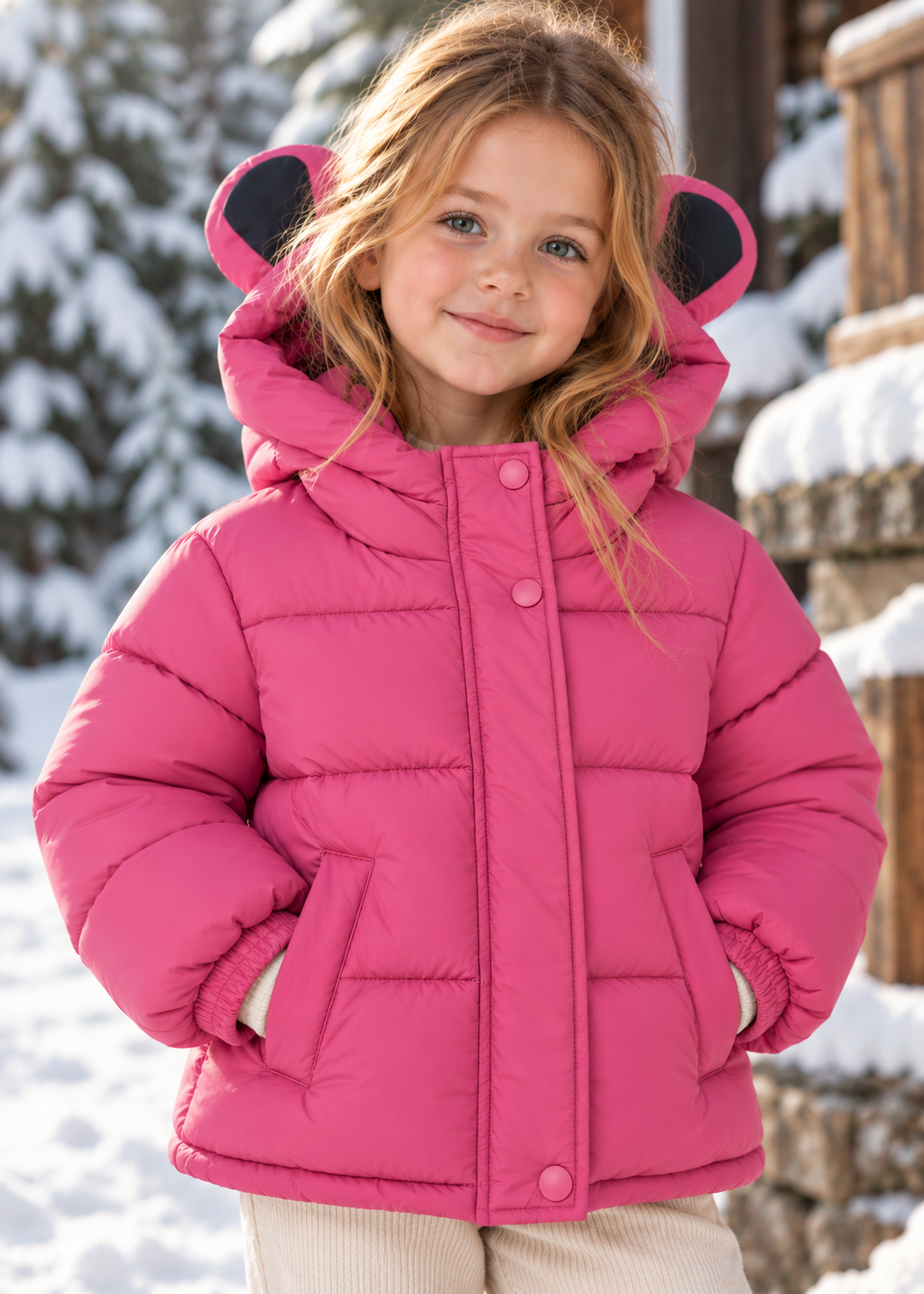 Kinder-Pufferjacke mit Öhrchen an der Kapuze