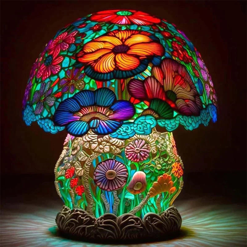 Dekorative Tischlampe in Buntglas-Optik