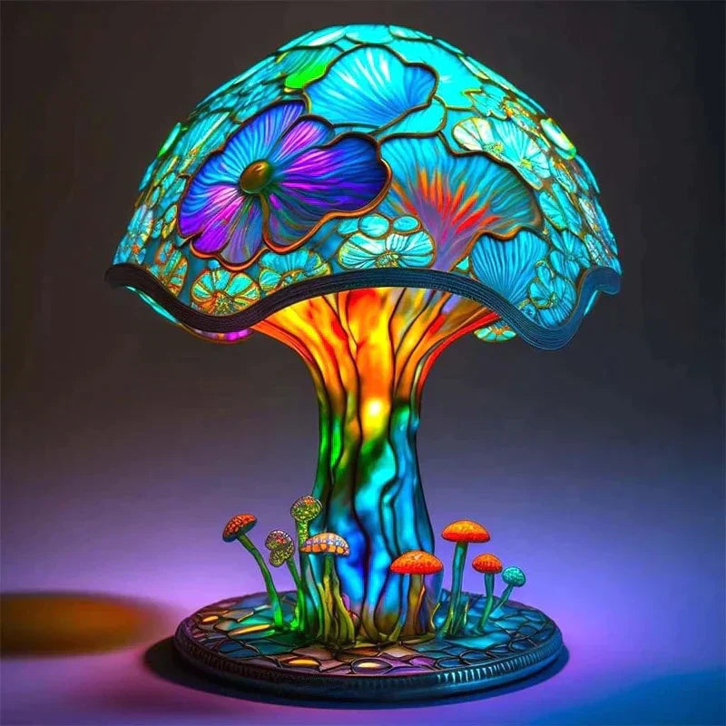 Dekorative Tischlampe in Buntglas-Optik