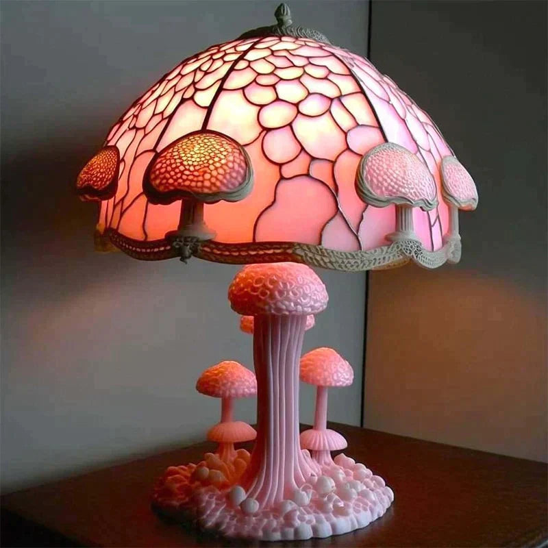 Dekorative Tischlampe in Buntglas-Optik