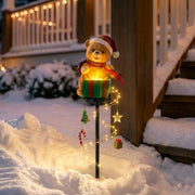 Weihnachts-Gartenstecker mit leuchtender Lichterkette, Dekorfigur und festlichen Anhängern