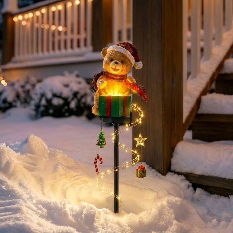 Weihnachts-Gartenstecker mit leuchtender Lichterkette, Dekorfigur und festlichen Anhängern
