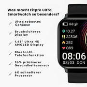 Smartwatch mit rechteckigem Display und Armband für iOS und Android
