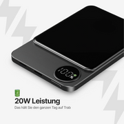 Ultraflache dunkelgraue magnetische Powerbank mit digitaler Ladeanzeige