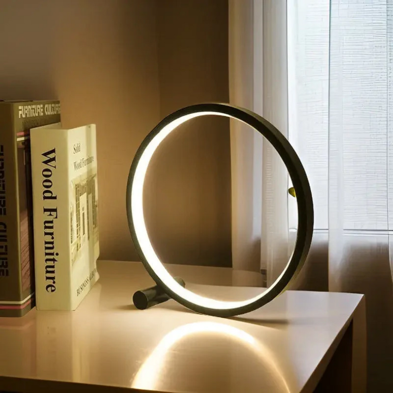 Kreisförmige dimmbare LED-Nachtlampe mit Leuchtring und Standfuß