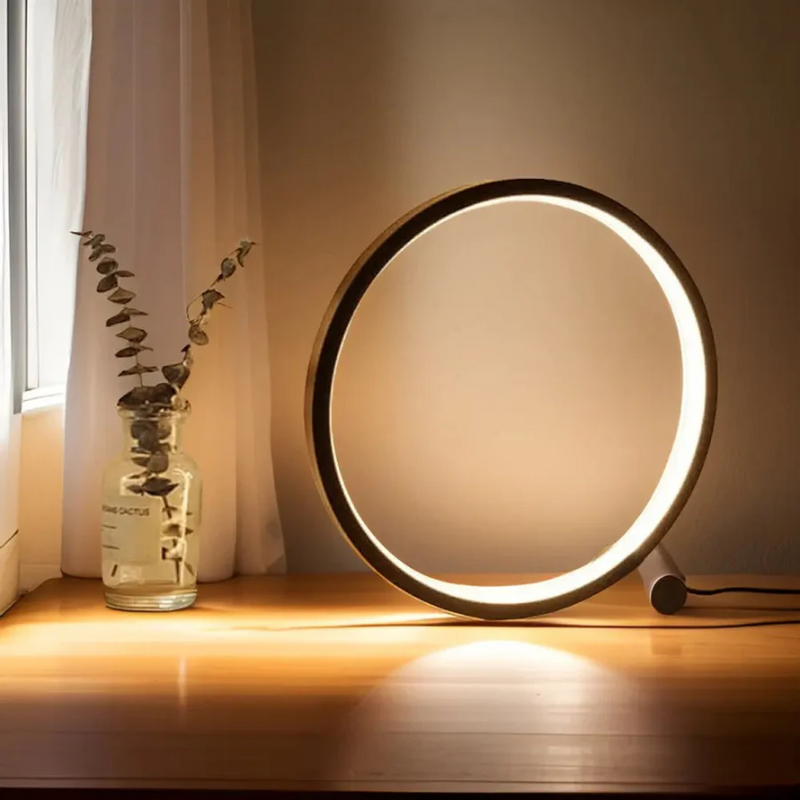 Kreisförmige dimmbare LED-Nachtlampe mit Leuchtring und Standfuß