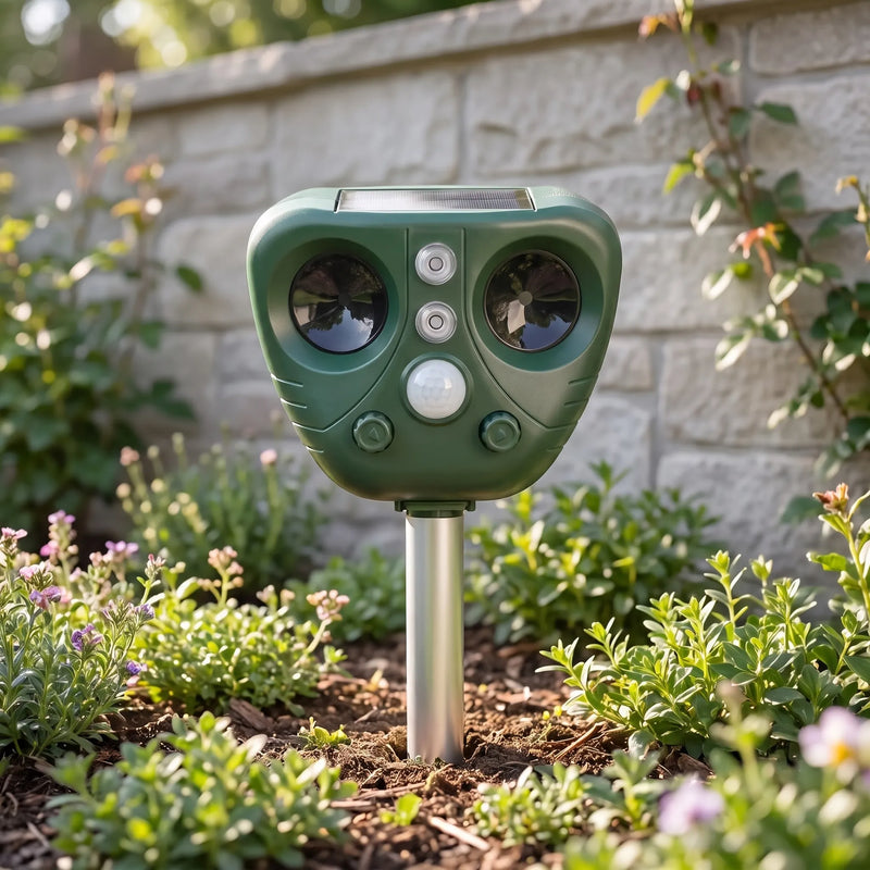 Varmex  - Solarbetriebene Ultraschall Tierabwehr Für Den Garten Beete Ausstatten
