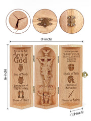 Aufklappbare religiöse Holzskulptur mit Jesusfigur und christlichen Motiven