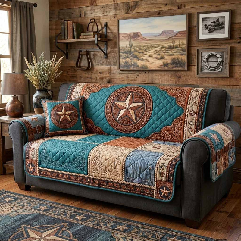 Gesteppter Sofabezug mit buntem Western-Sternenmotiv und Patchwork-Optik