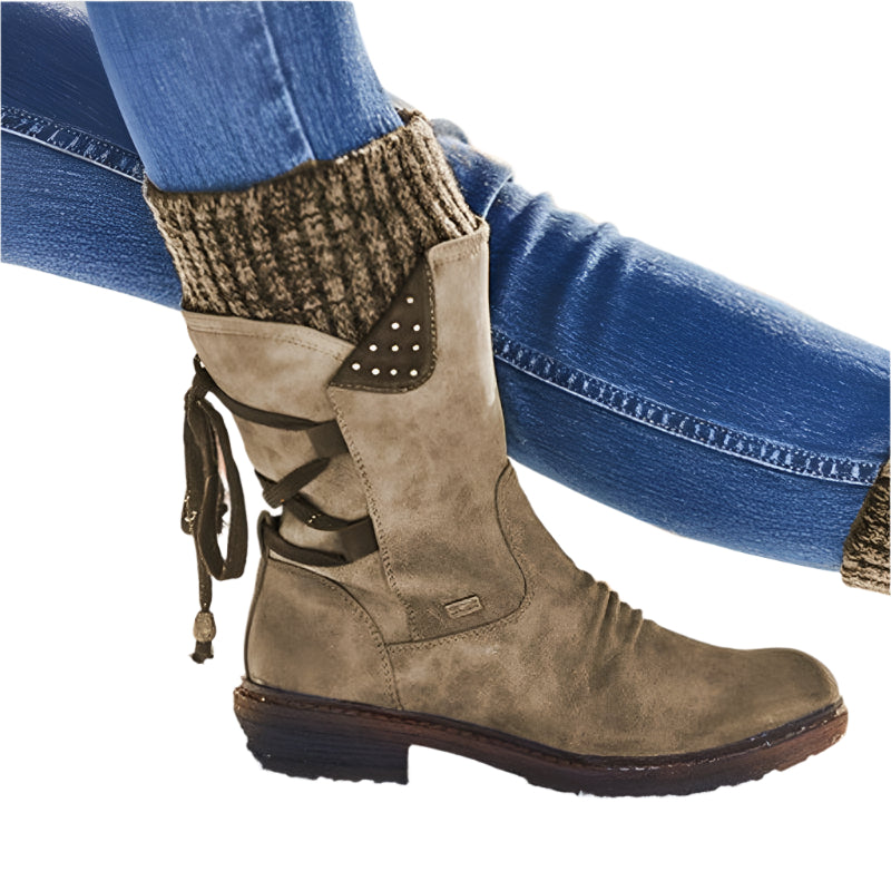 Gefütterte Damen-Winterstiefel mit Strickschaft