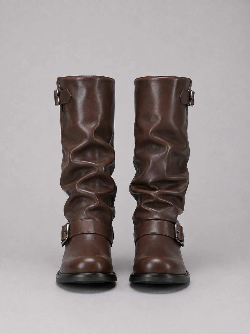 Kniehohe Damen-Bikerstiefel mit Schnallen