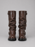 Kniehohe Damen-Bikerstiefel mit Schnallen