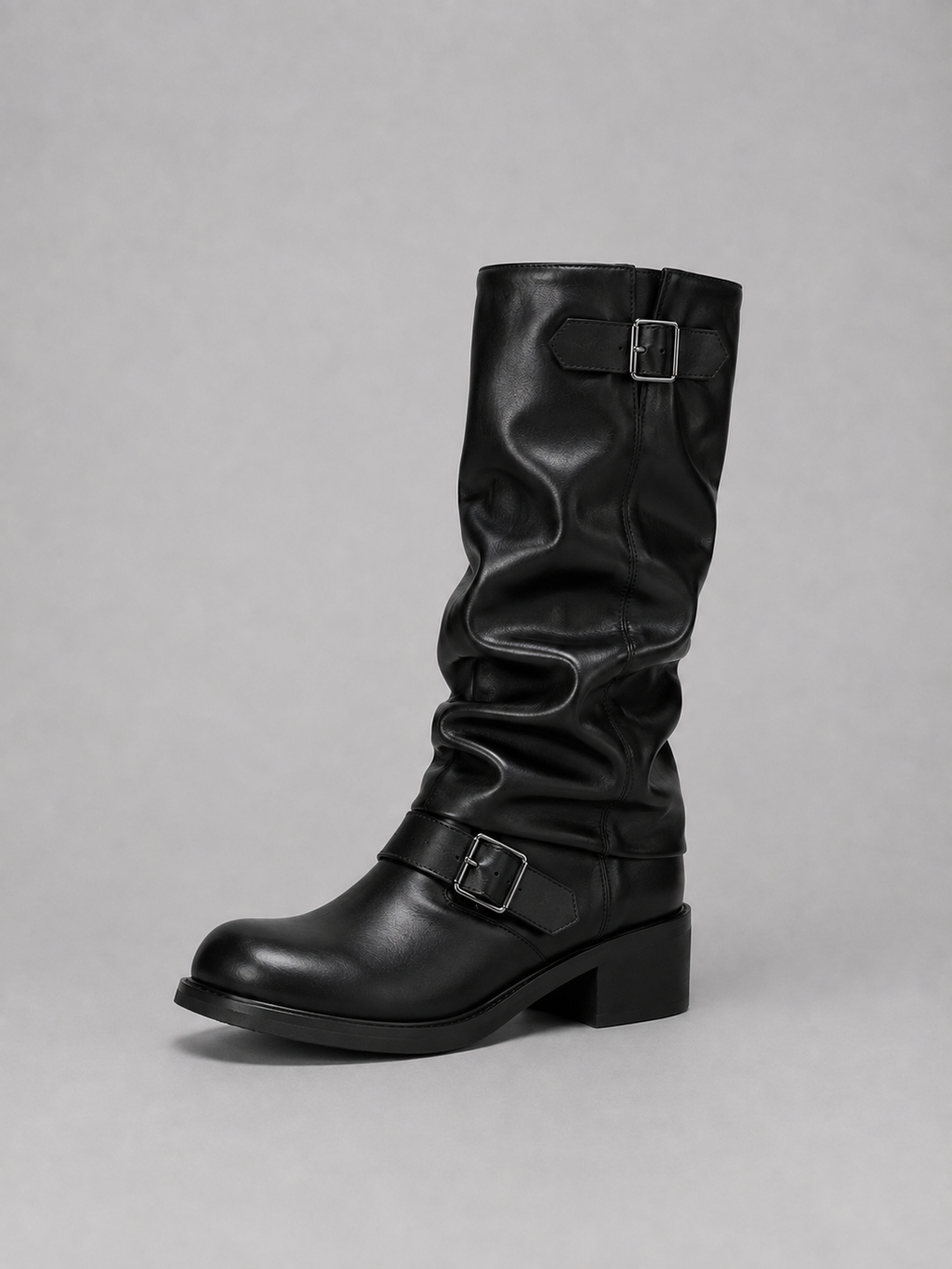 Kniehohe Damen-Bikerstiefel mit Schnallen