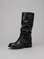 Kniehohe Damen-Bikerstiefel mit Schnallen